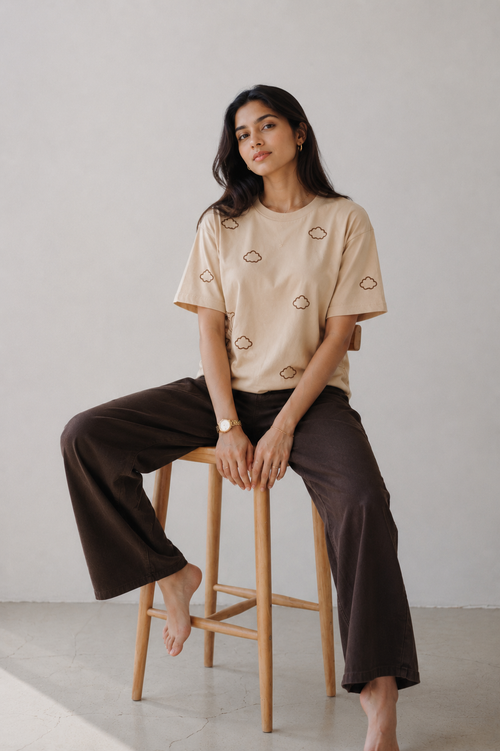 Beige Cloud Embroidery Tee