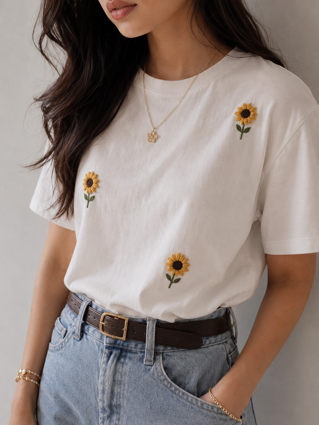 Sunflower Embroidery Tee