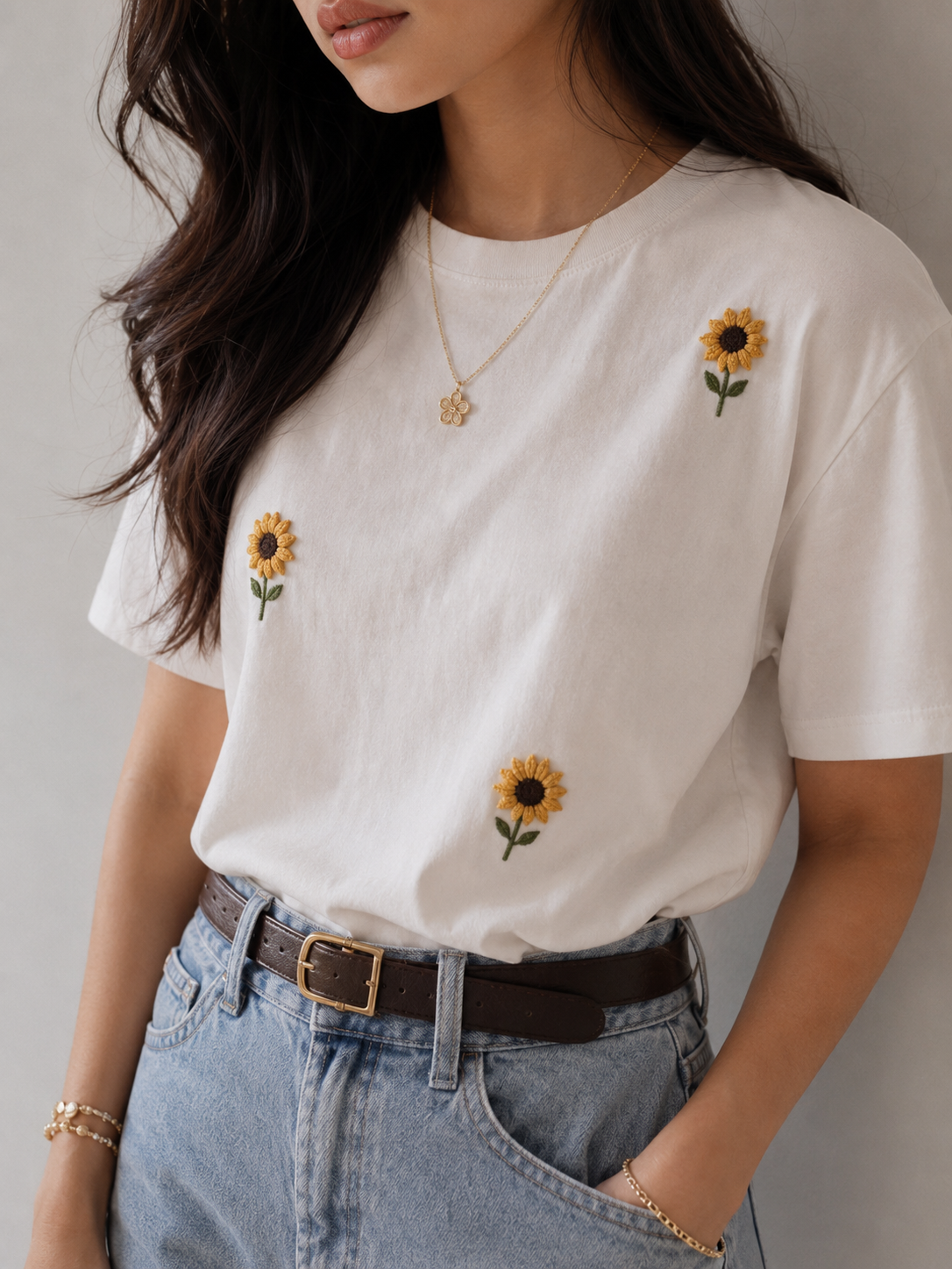 Sunflower Embroidery Tee