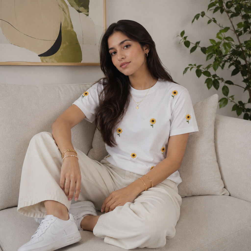 Sunflower Embroidery Tee