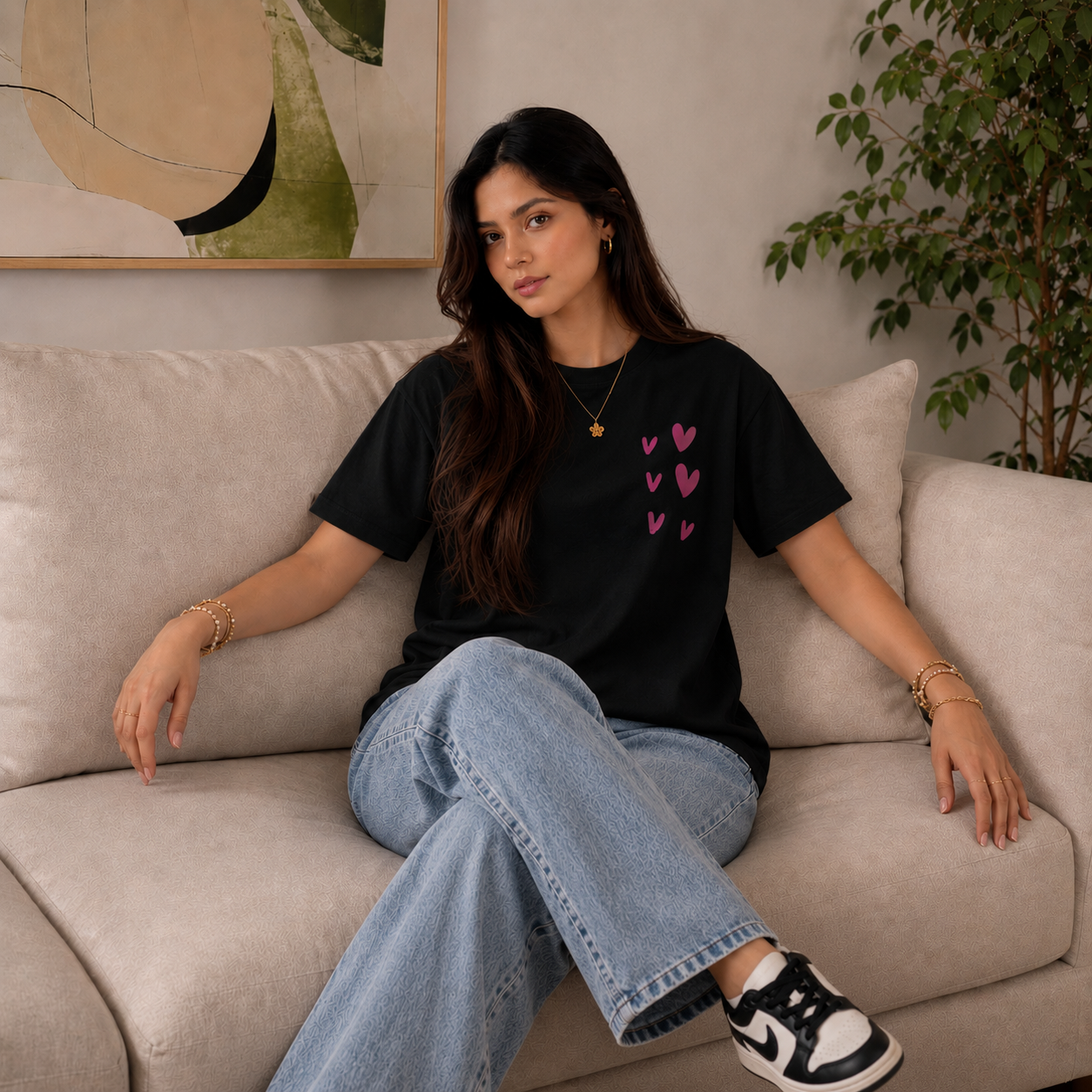 Black Heart Embroidery Tee