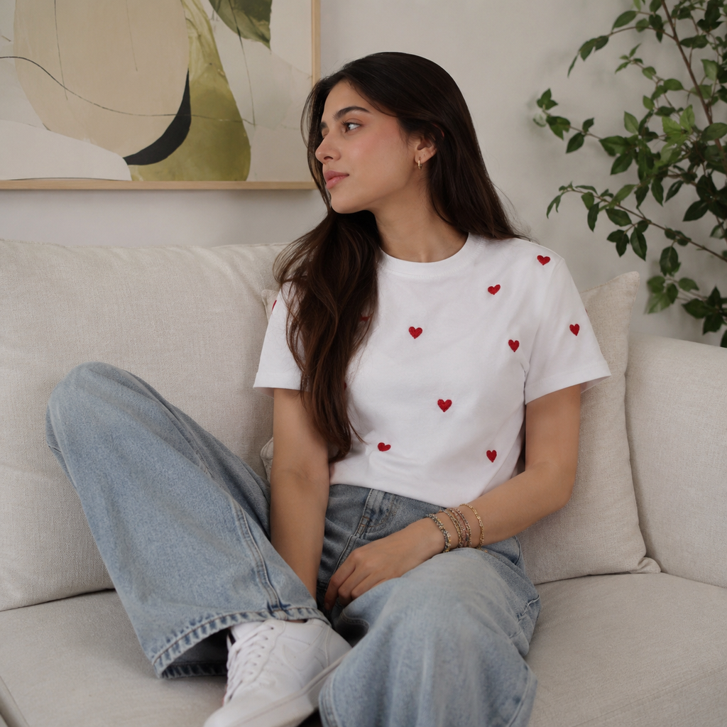 Heart Embroidery Tee