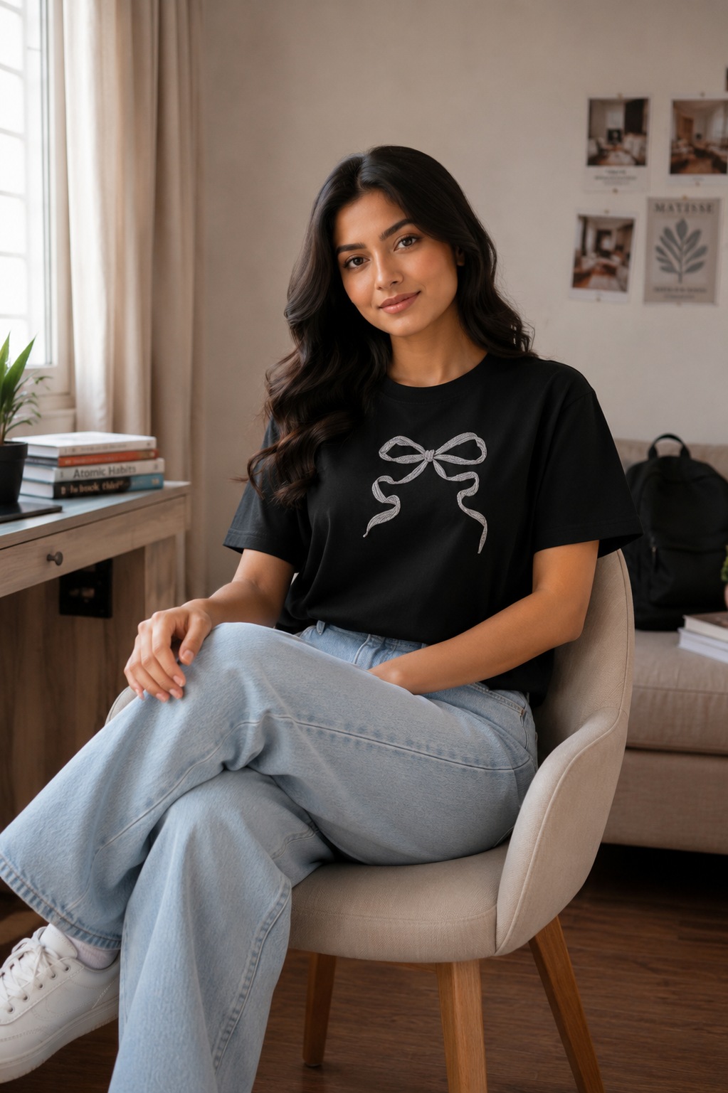 Black Bow Embroidery Tee