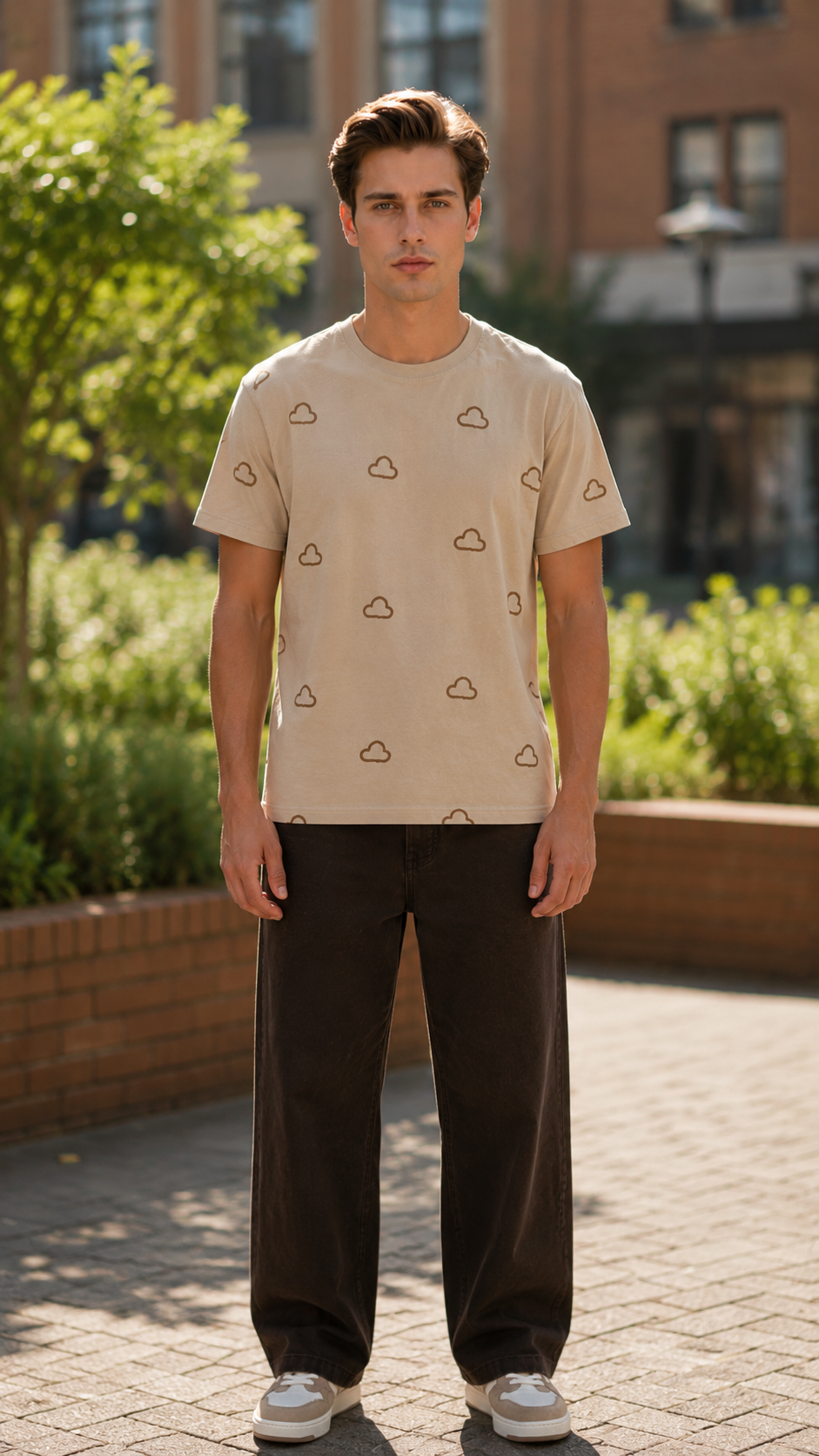 Beige Cloud Embroidery Tee