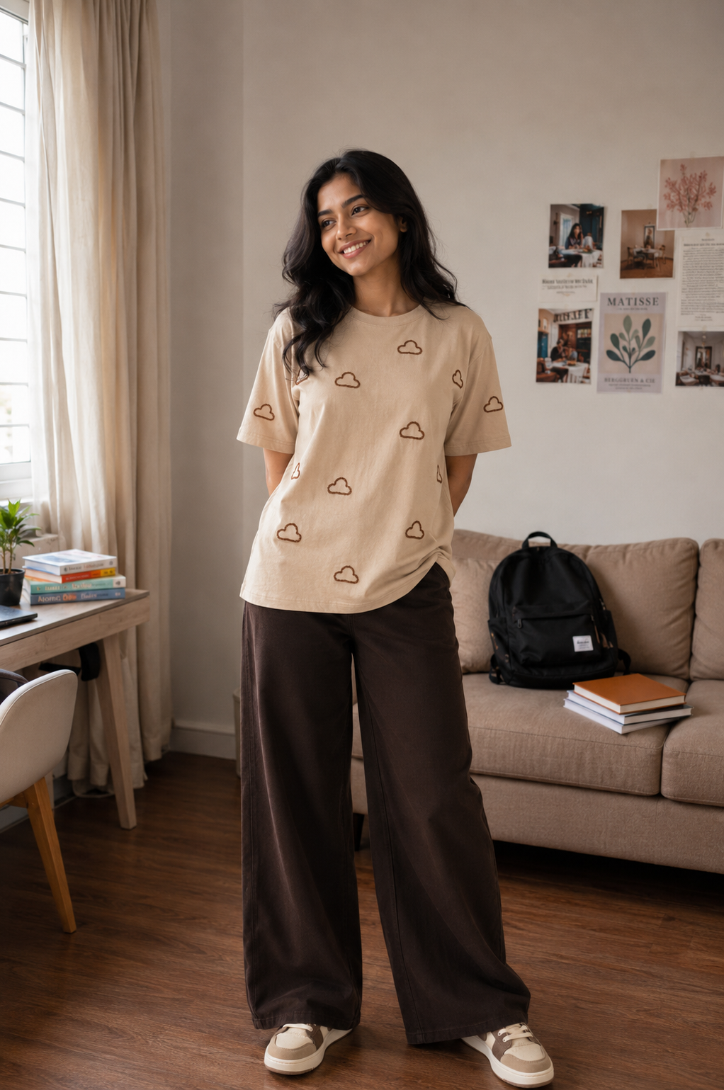 Beige Cloud Embroidery Tee