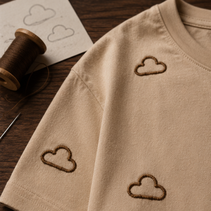 Beige Cloud Embroidery Tee