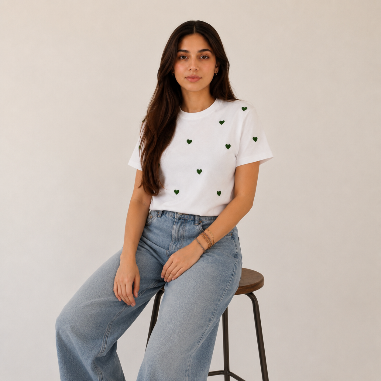 Green Heart Embroidered Tee